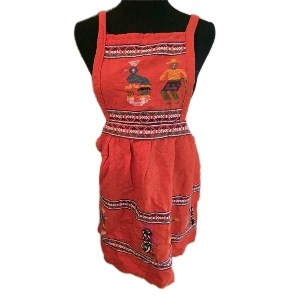 VTG‎ Guatemalan Handwoven Embroidered Apron Cross Stitch Folk Art Boho Chic